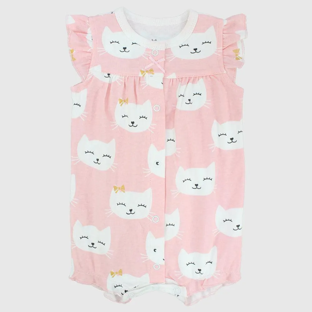 Sleepy Kitty Ruffled Shoulders Romper