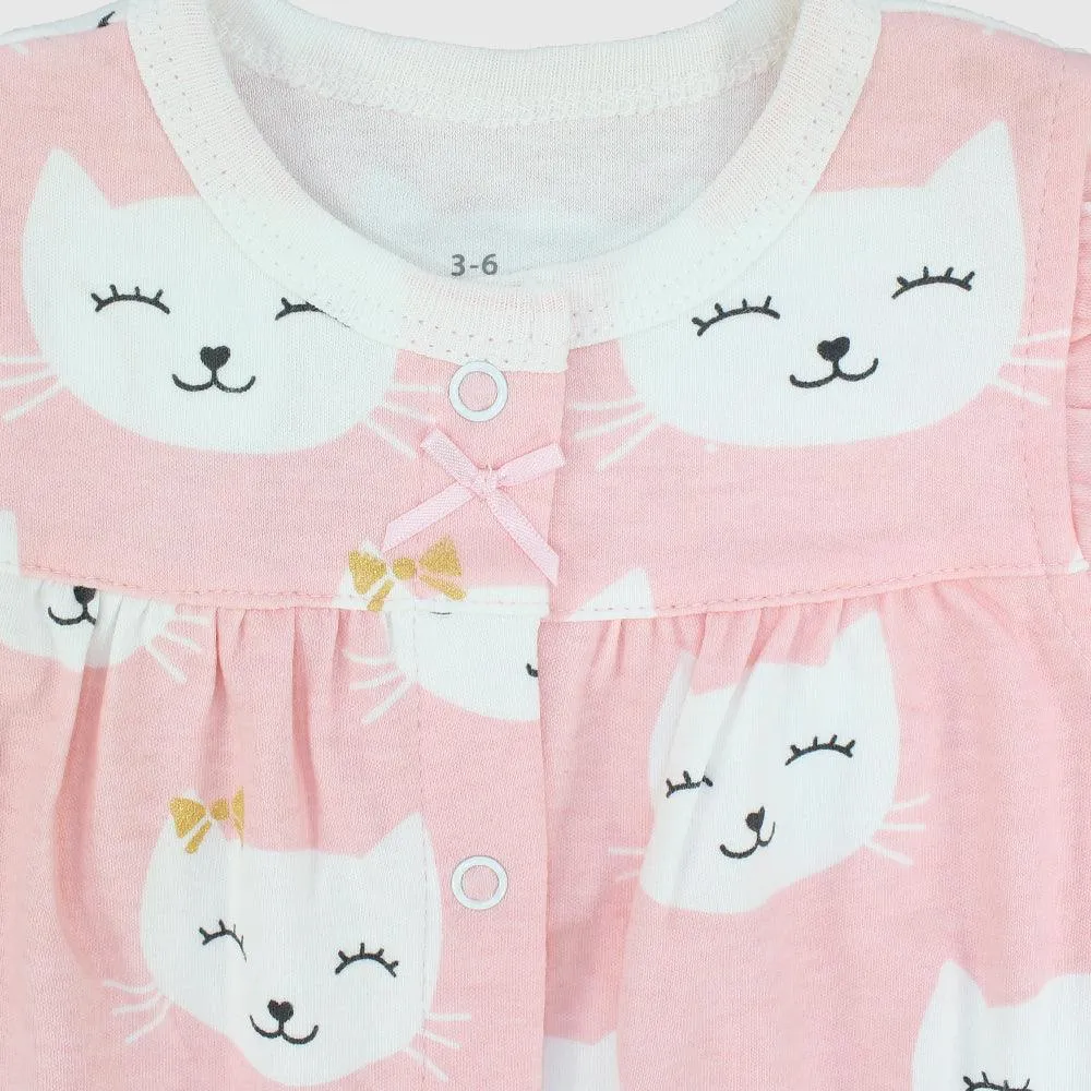 Sleepy Kitty Ruffled Shoulders Romper