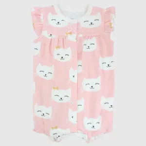 Sleepy Kitty Ruffled Shoulders Romper