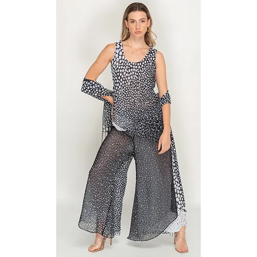 Sleeve Less Ball Printed Black and White Reversible Pant Set For Women