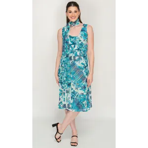 Sleeve Less Semi Long Blue Printed 2 in 1 Reversible Dress For Women