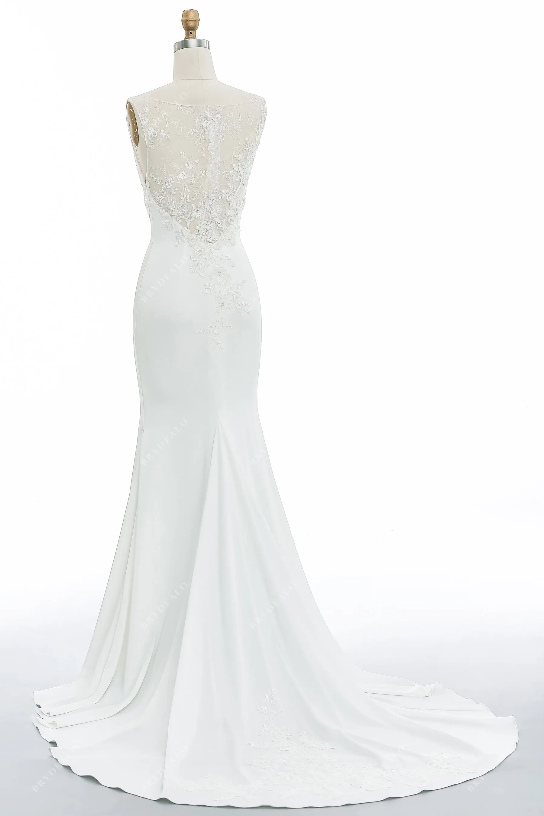 Sleeveless Designer Beaded Lace Slit Satin Mermaid Bridal Gown