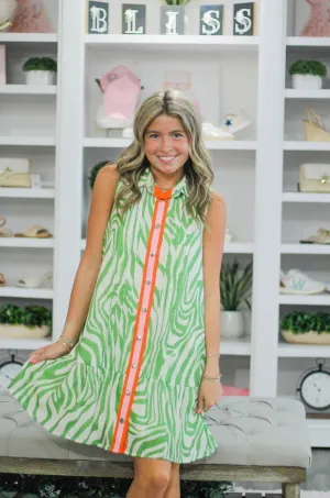 Sleeveless Lime Green Zebra Dress