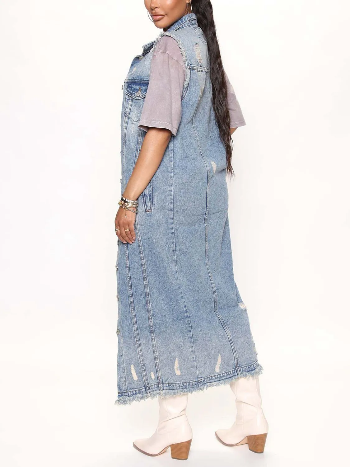 Sleeveless Long Denim Jacket Cotton Luxury Fashion Sleeveless Jean Jacket Women's Fashion