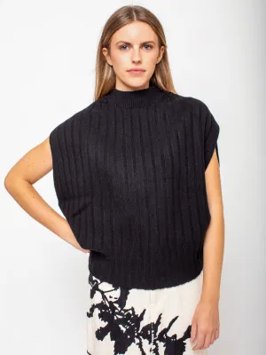 Sleeveless Ribbed Sweater - Jet Black