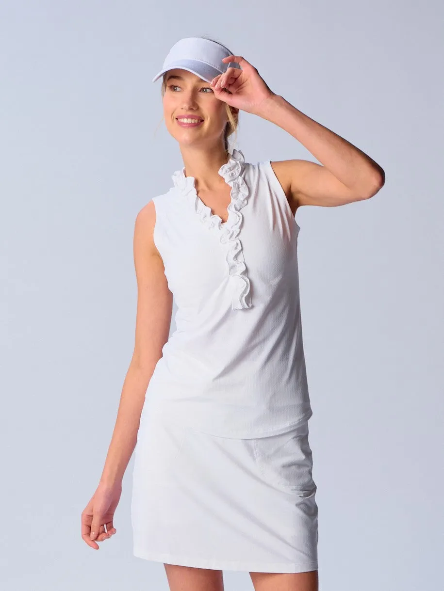 Sleeveless Ruffle Top In White