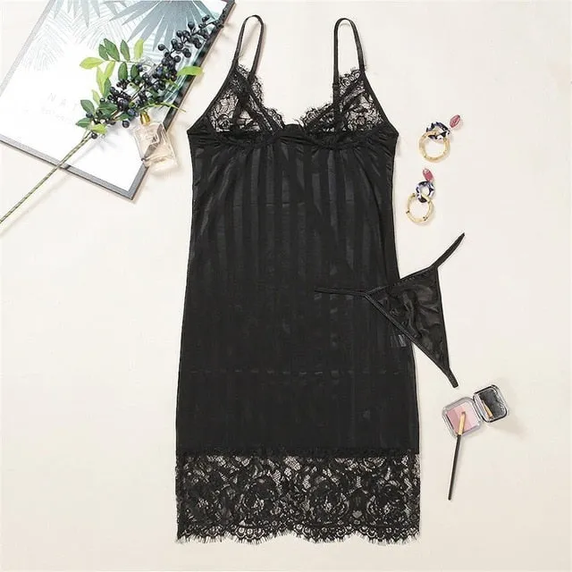 Sleeveless Sheath One-Step Hips Above Knee Fashion Lady Club Sexy See Through Lace Mini Dress