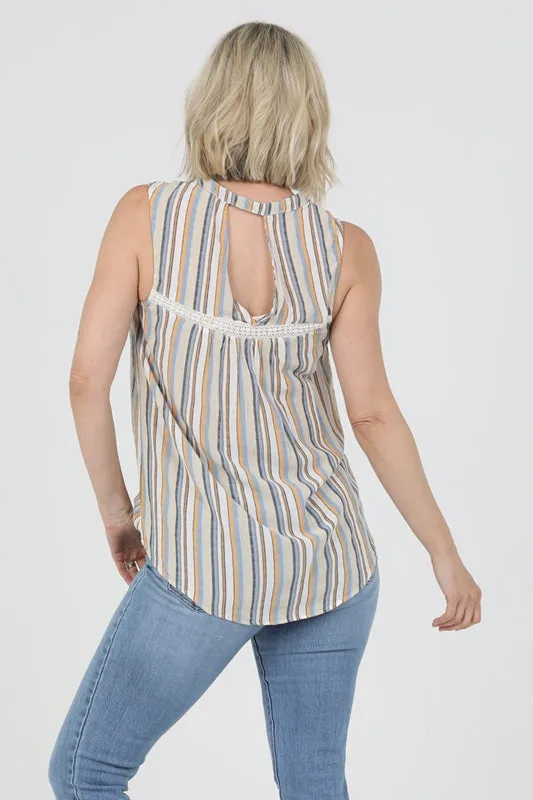 Sleeveless Stripe Casual Top - Ivory