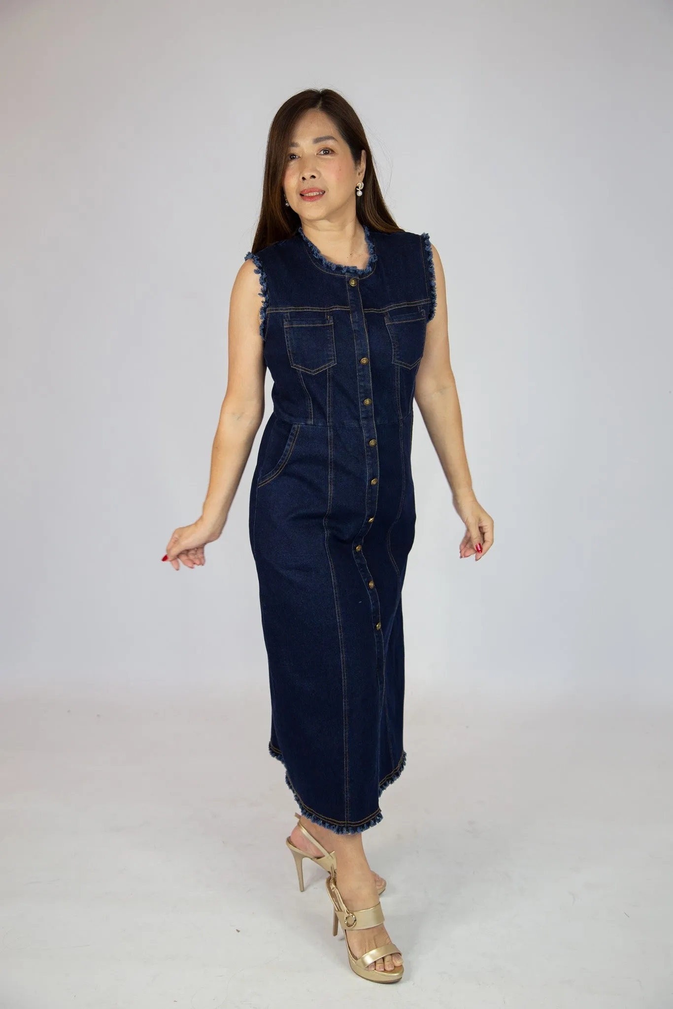 Sleeveless Topstitch Denim Dress