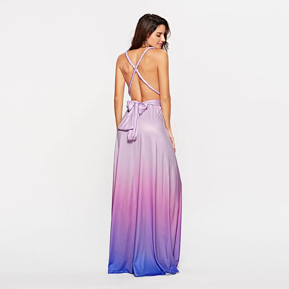 Sleeveless V-Neck Floor-Length Gradient