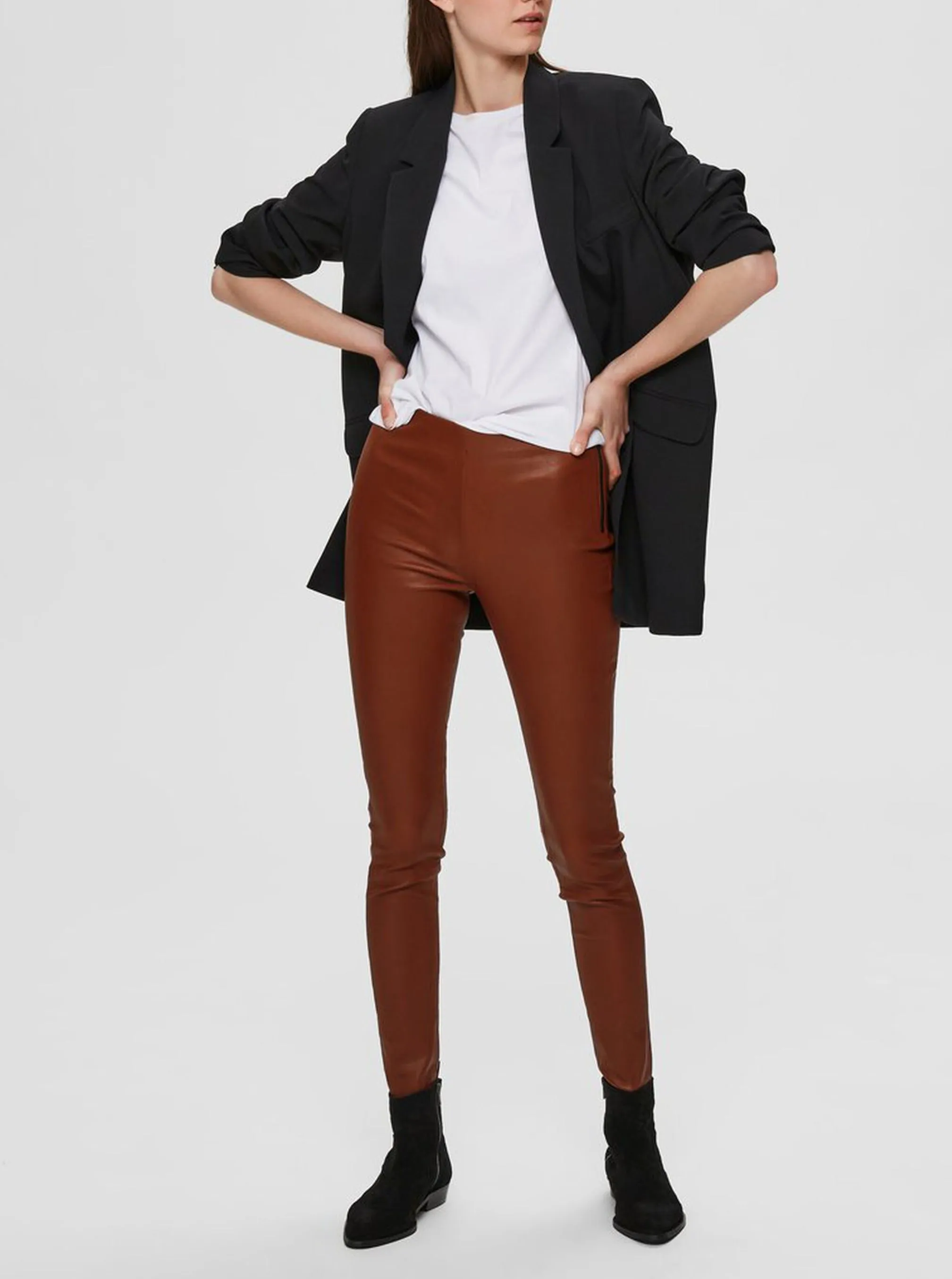 SLFSYLVIA MW STRETCH LEATHER LEGGING | CHERRY MAHOGANY