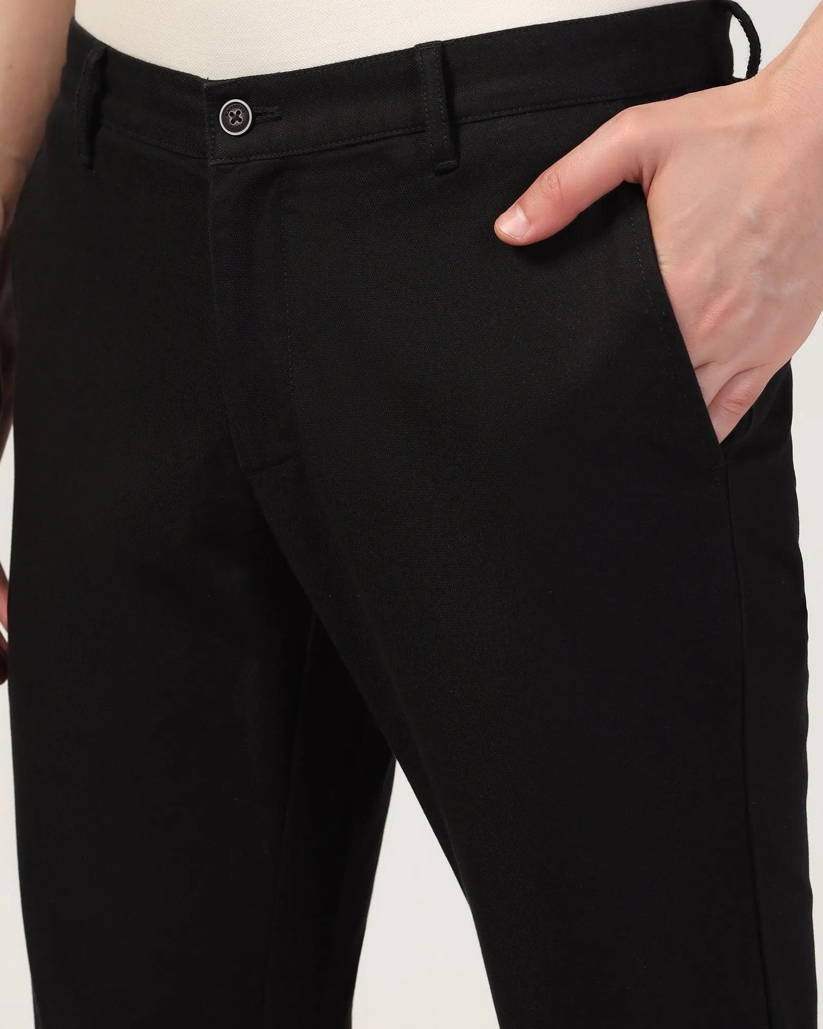 Slim Fit B-91 Casual Black Solid Khakis - Mint