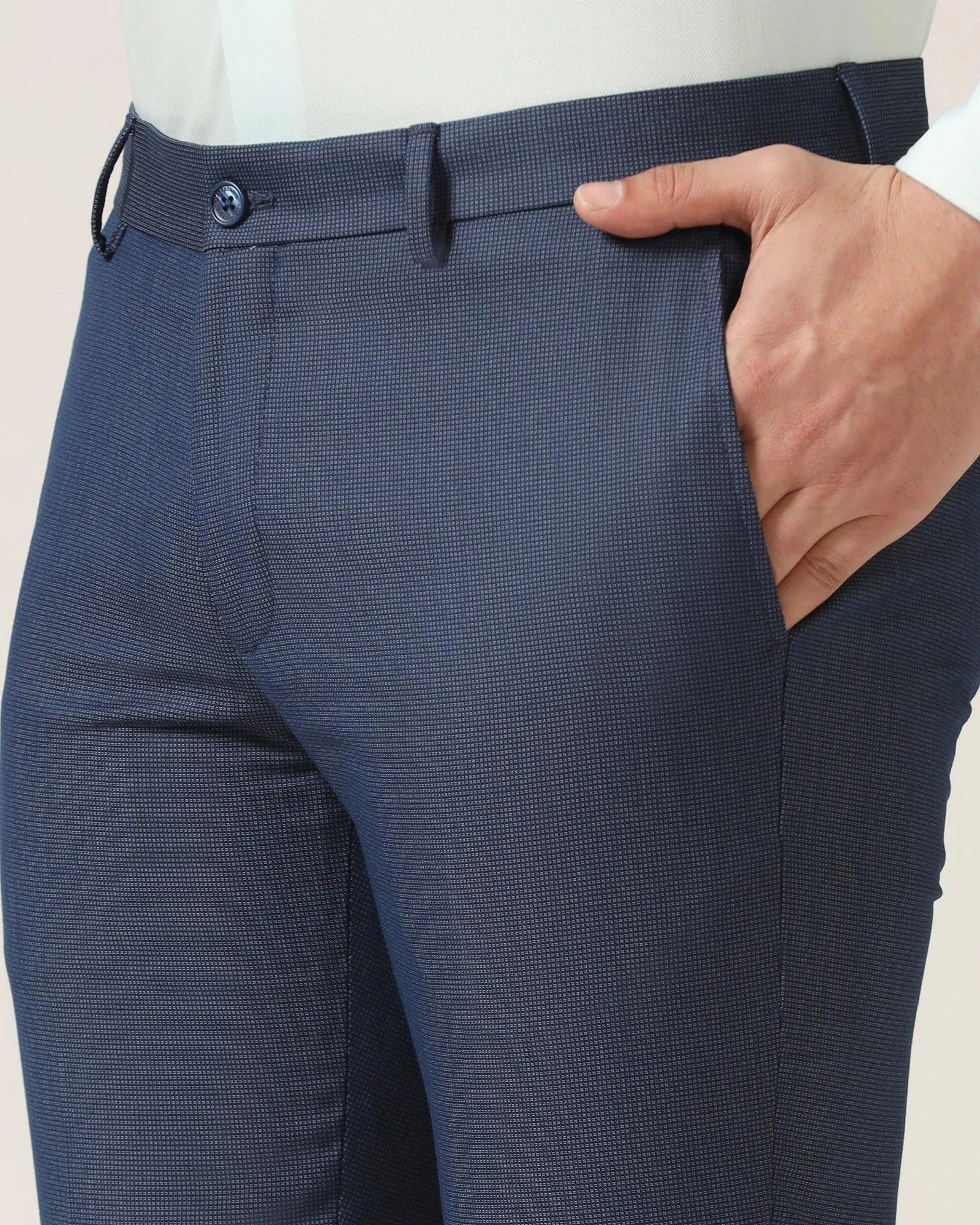 Slim Fit B-91 Formal Blue Textured Trouser - Steed