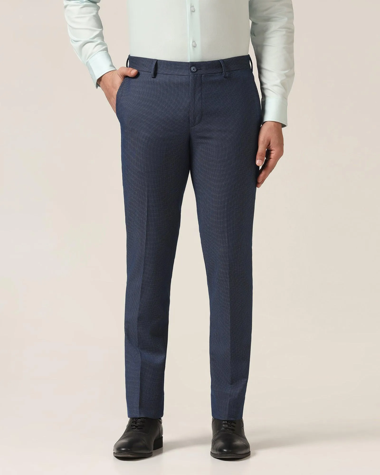 Slim Fit B-91 Formal Blue Textured Trouser - Steed