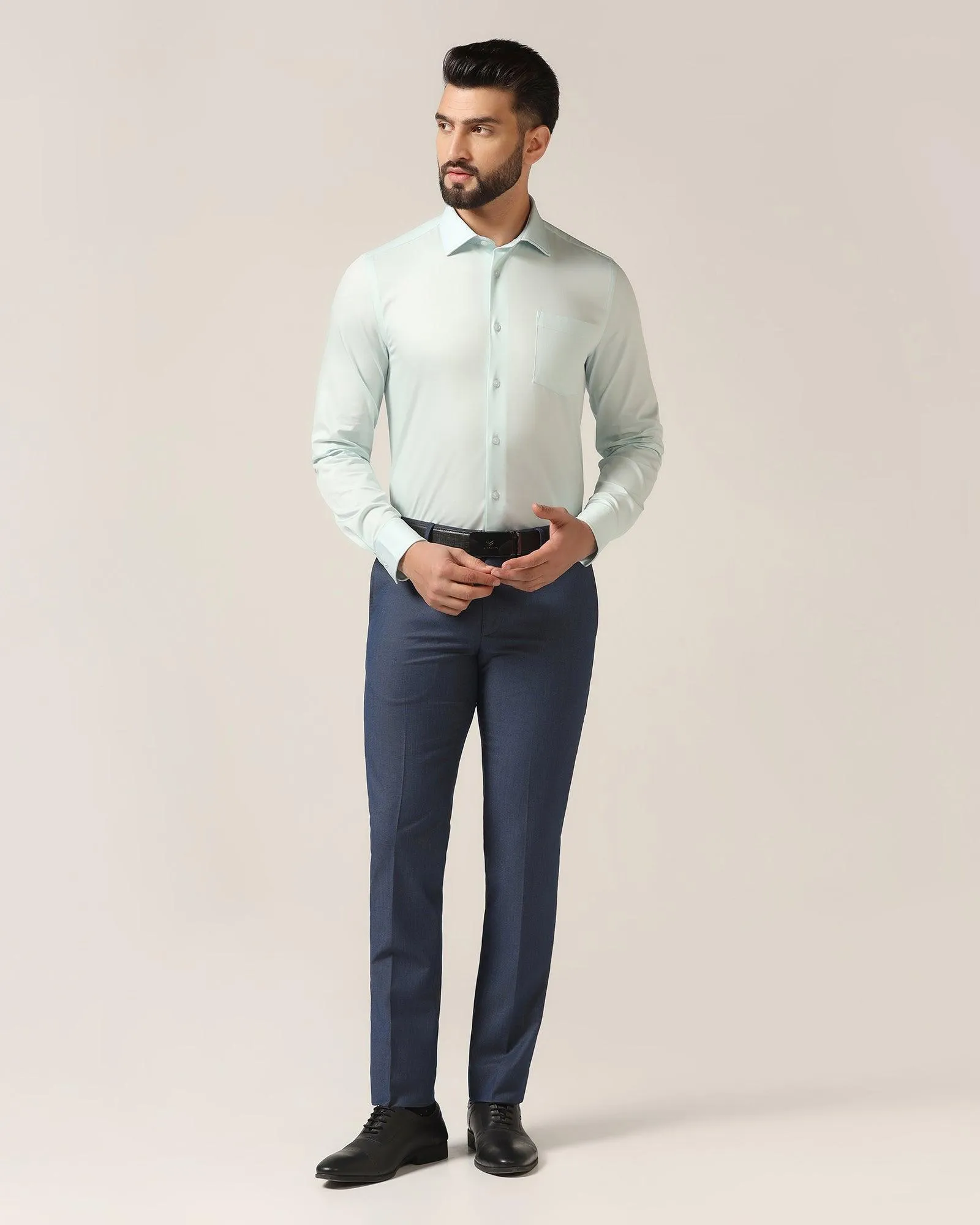 Slim Fit B-91 Formal Blue Textured Trouser - Steed