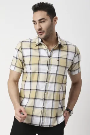 Slim Fit Cotton Twill Checks Halfsleeves Shirt