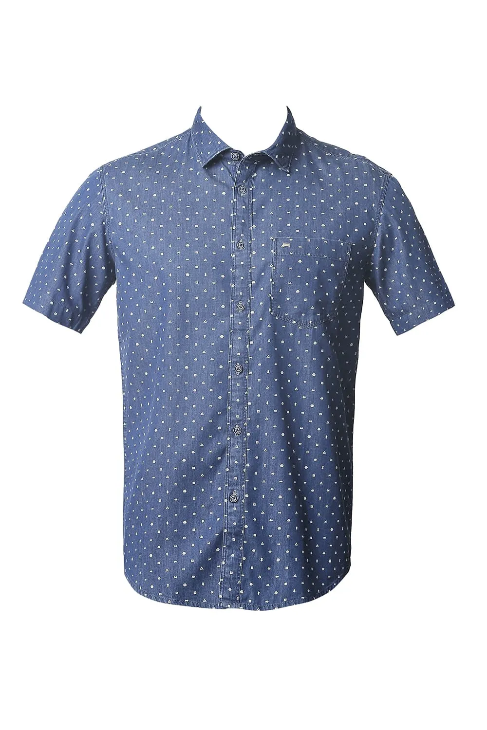 Slim Fit Indigo Printed Halfsleeves Shirt