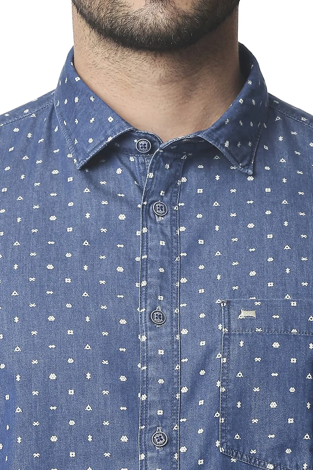 Slim Fit Indigo Printed Halfsleeves Shirt