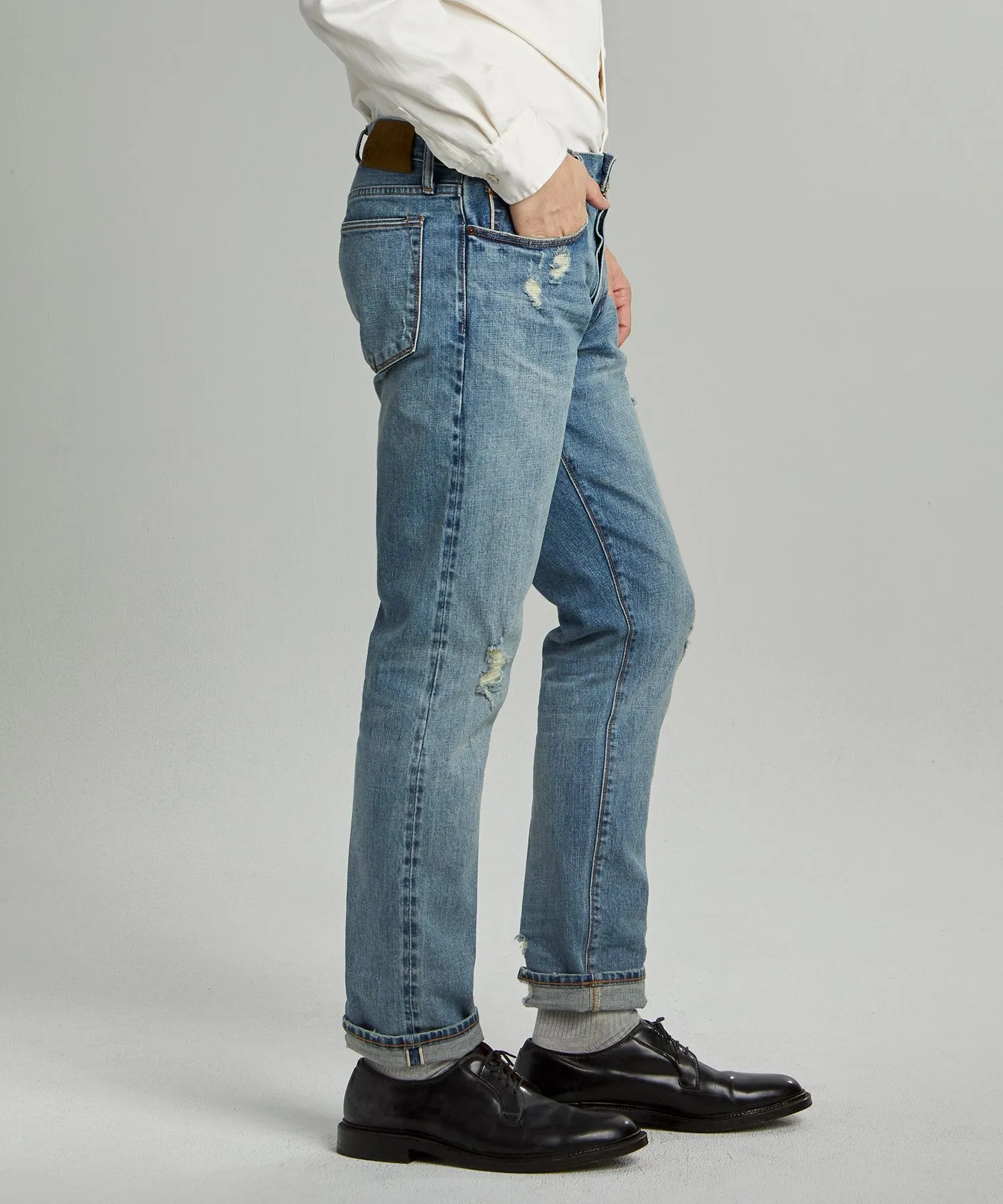 Slim Fit Japanese Selvedge Jean in New Distressed Wash