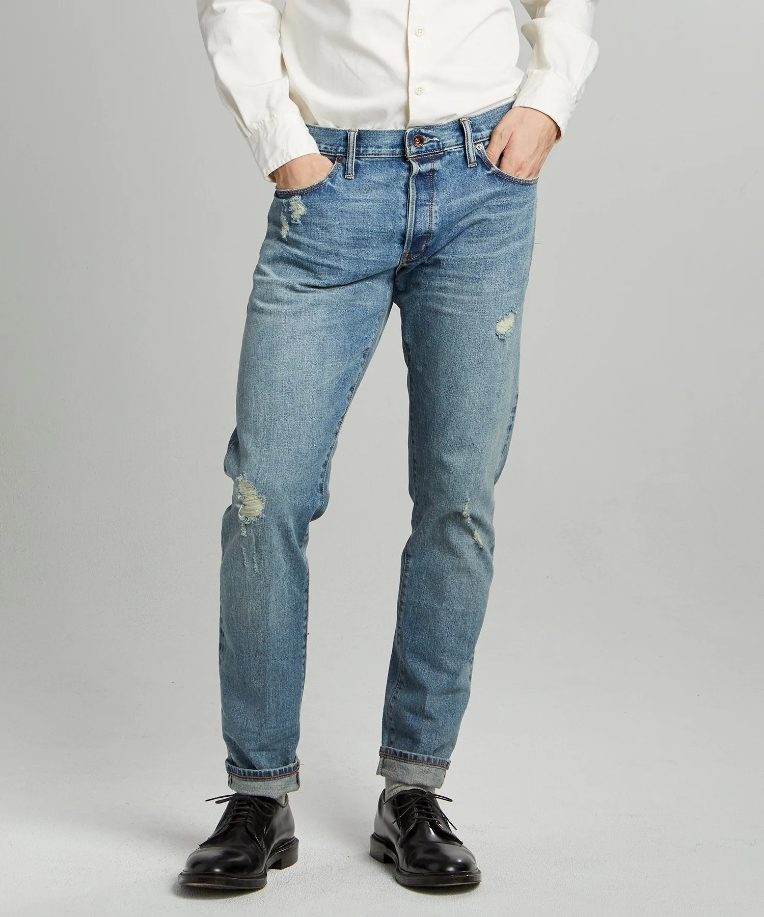 Slim Fit Japanese Selvedge Jean in New Distressed Wash