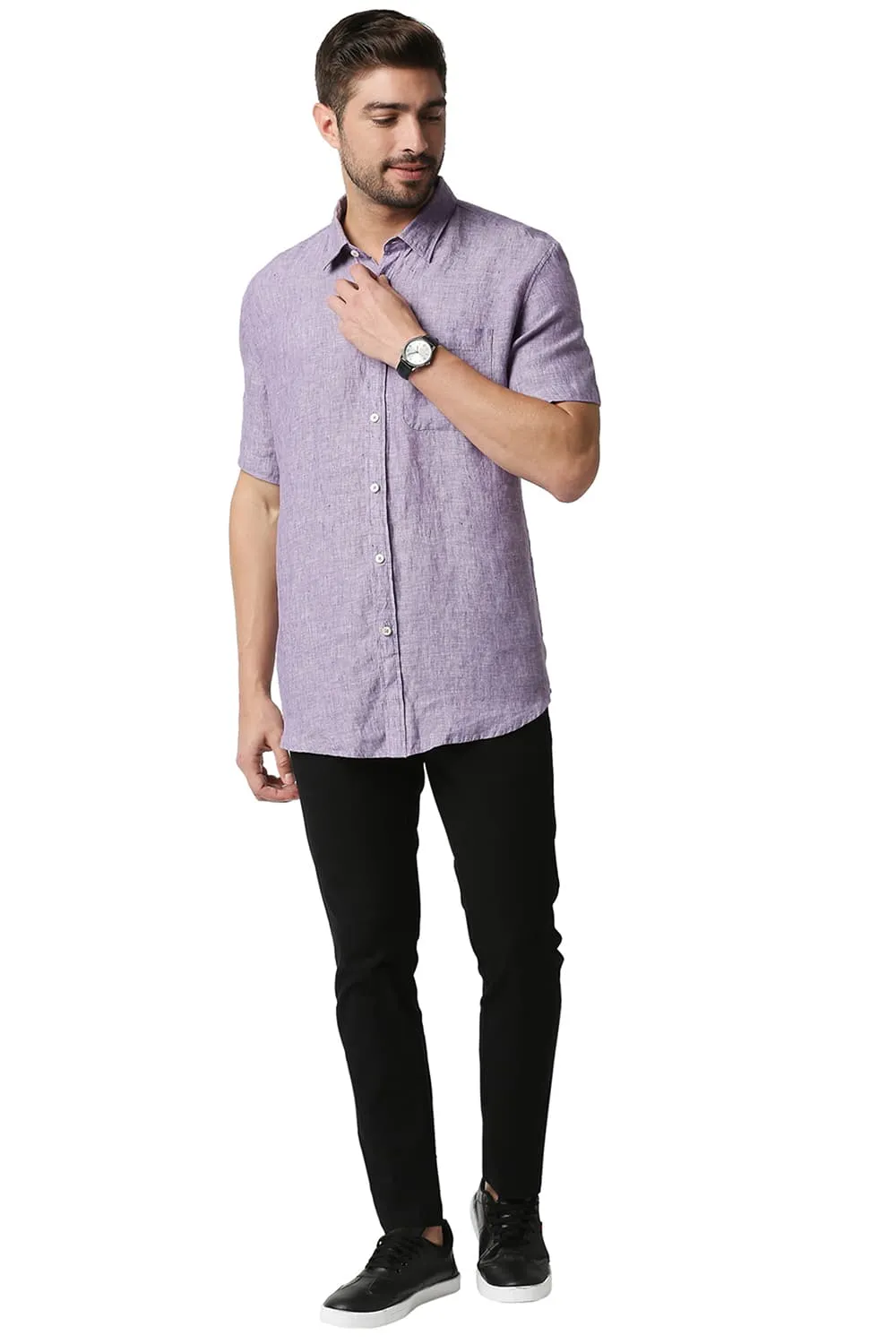 Slim Fit Linen Halfsleeves Shirt