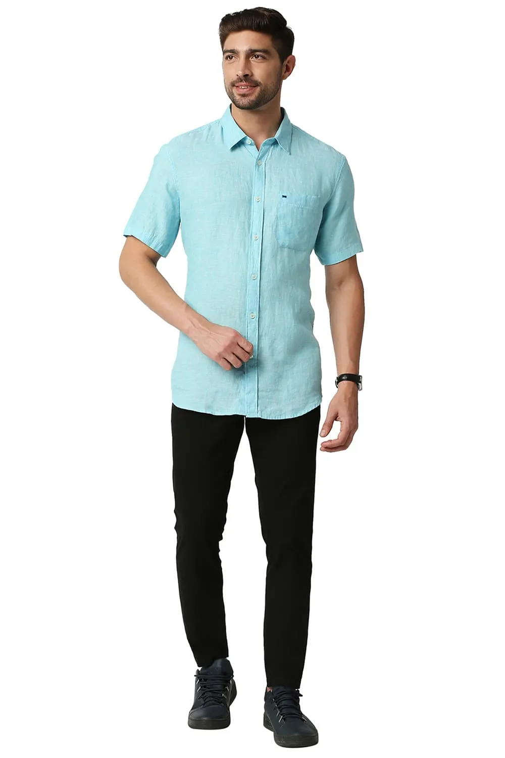 Slim Fit Linen Halfsleeves Shirt