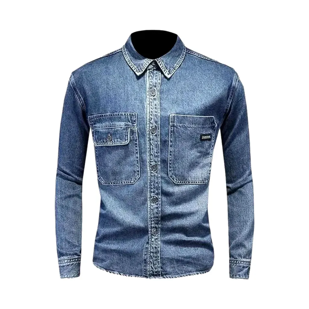 Slim fit medium length men's denim shirt