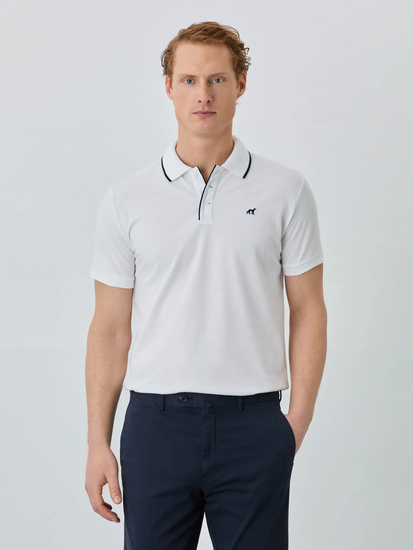 Slim Fit Piqué Polo In Recycled Polyester And Cotton Blend