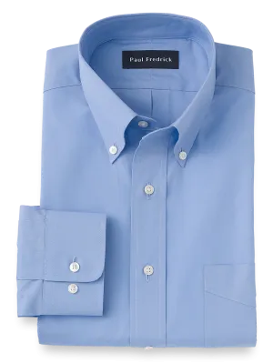 Slim Fit Pure Cotton Broadcloth Solid Color Button Down Collar Dress Shirt - Blue