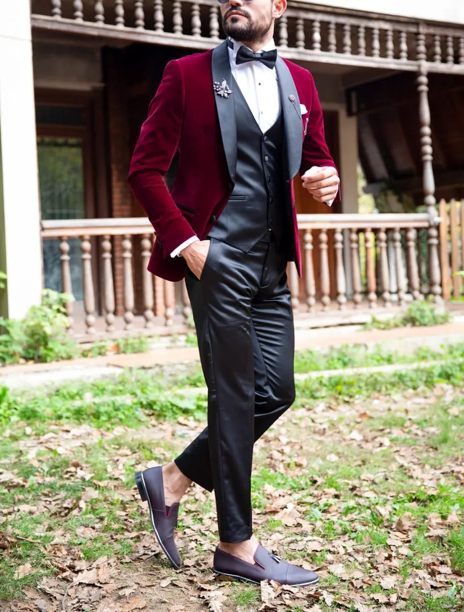 SLIM-FIT VELVET CLARET RED TUXEDO