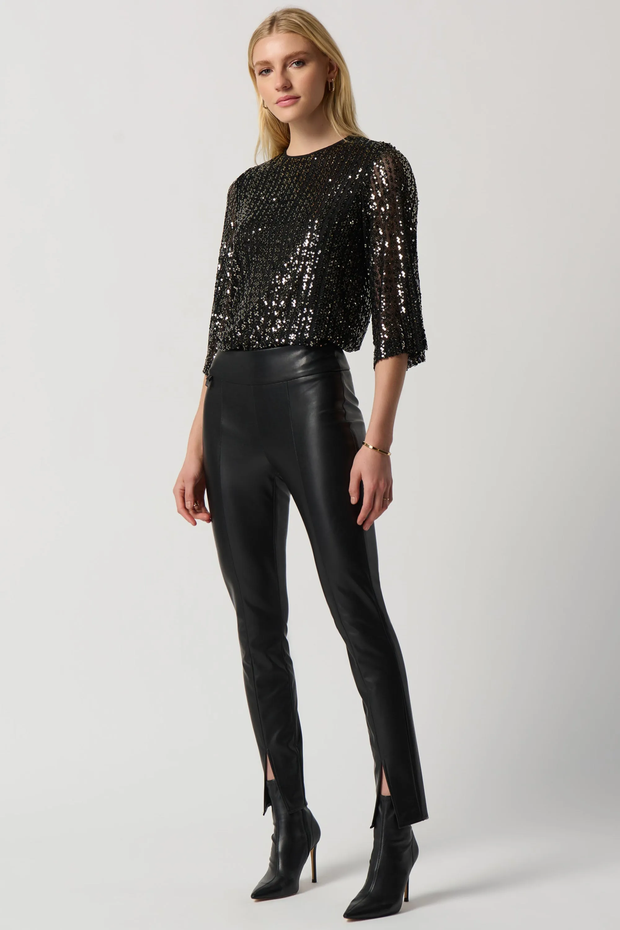 SLIM PLEATHER PANT WITH SLITS