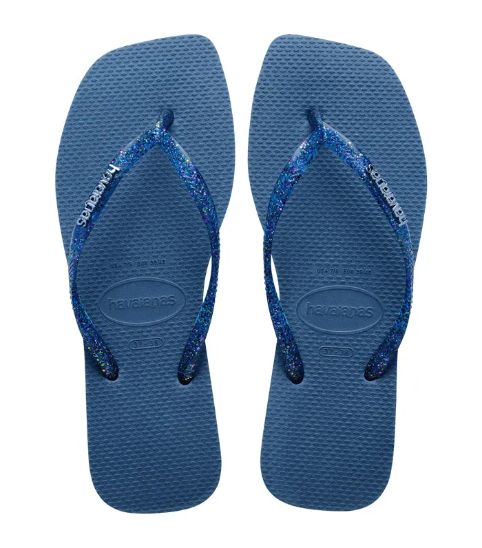 Slim Square Logo Metallic Flip Flops Blue Comfy