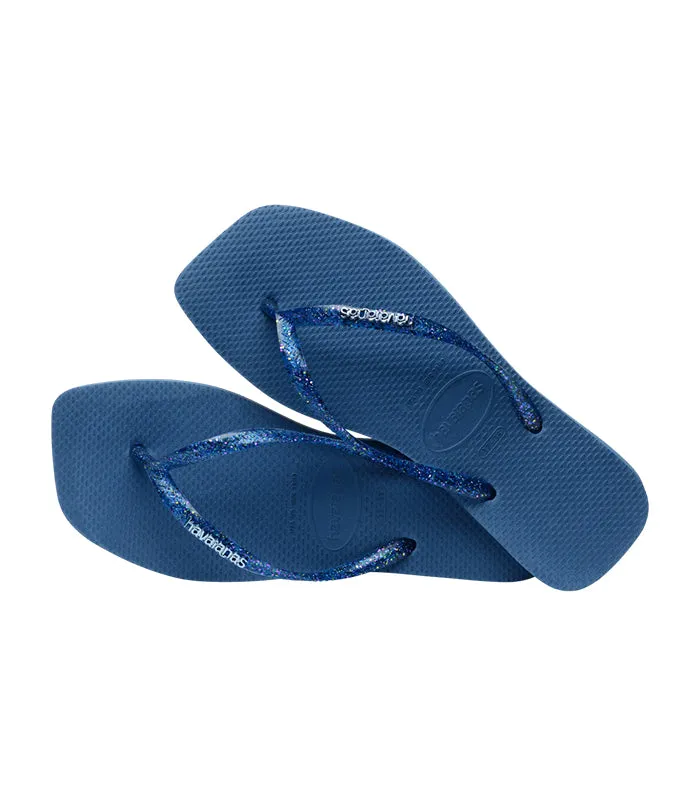 Slim Square Logo Metallic Flip Flops Blue Comfy