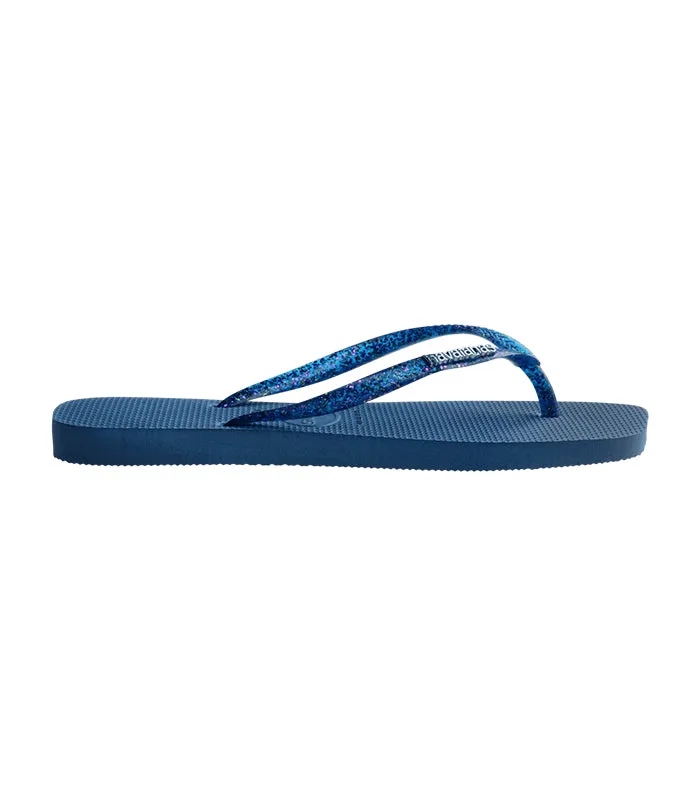 Slim Square Logo Metallic Flip Flops Blue Comfy