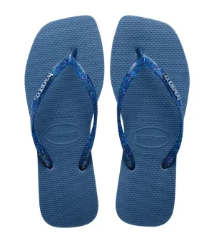 Slim Square Logo Metallic Flip Flops Blue Comfy