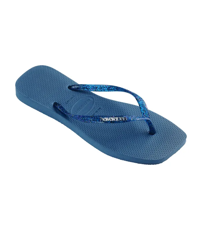 Slim Square Logo Metallic Flip Flops Blue Comfy