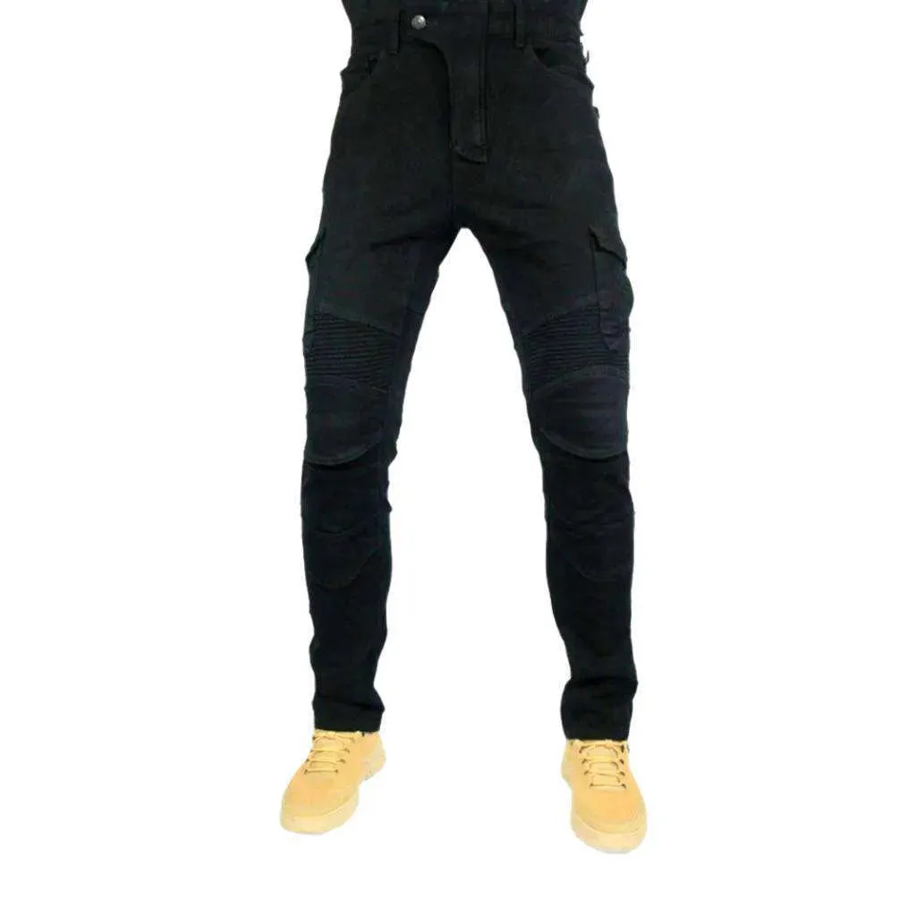 Slim wear-resistant men's moto jeans