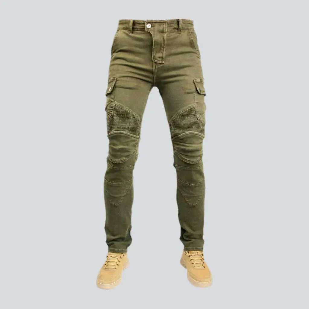 Slim wear-resistant men's moto jeans