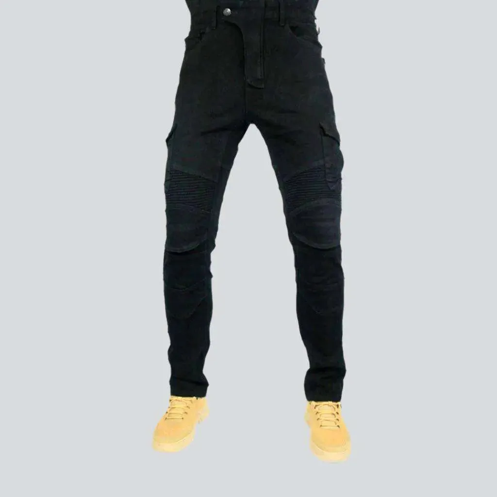 Slim wear-resistant men's moto jeans