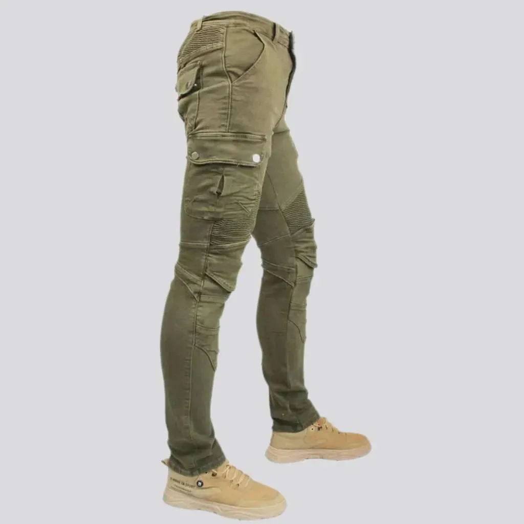 Slim wear-resistant men's moto jeans