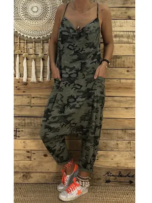 Sling Camouflage Loose Jumpsuit