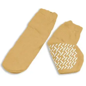 Slipper Socks, Non-Skid, Single Sided, X-Large, Beige, Pair