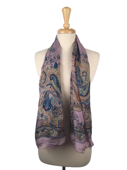 SLK15 - Long sheer scarf with paisley print in purple