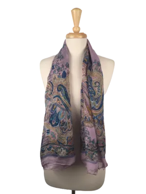 SLK15 - Long sheer scarf with paisley print in purple