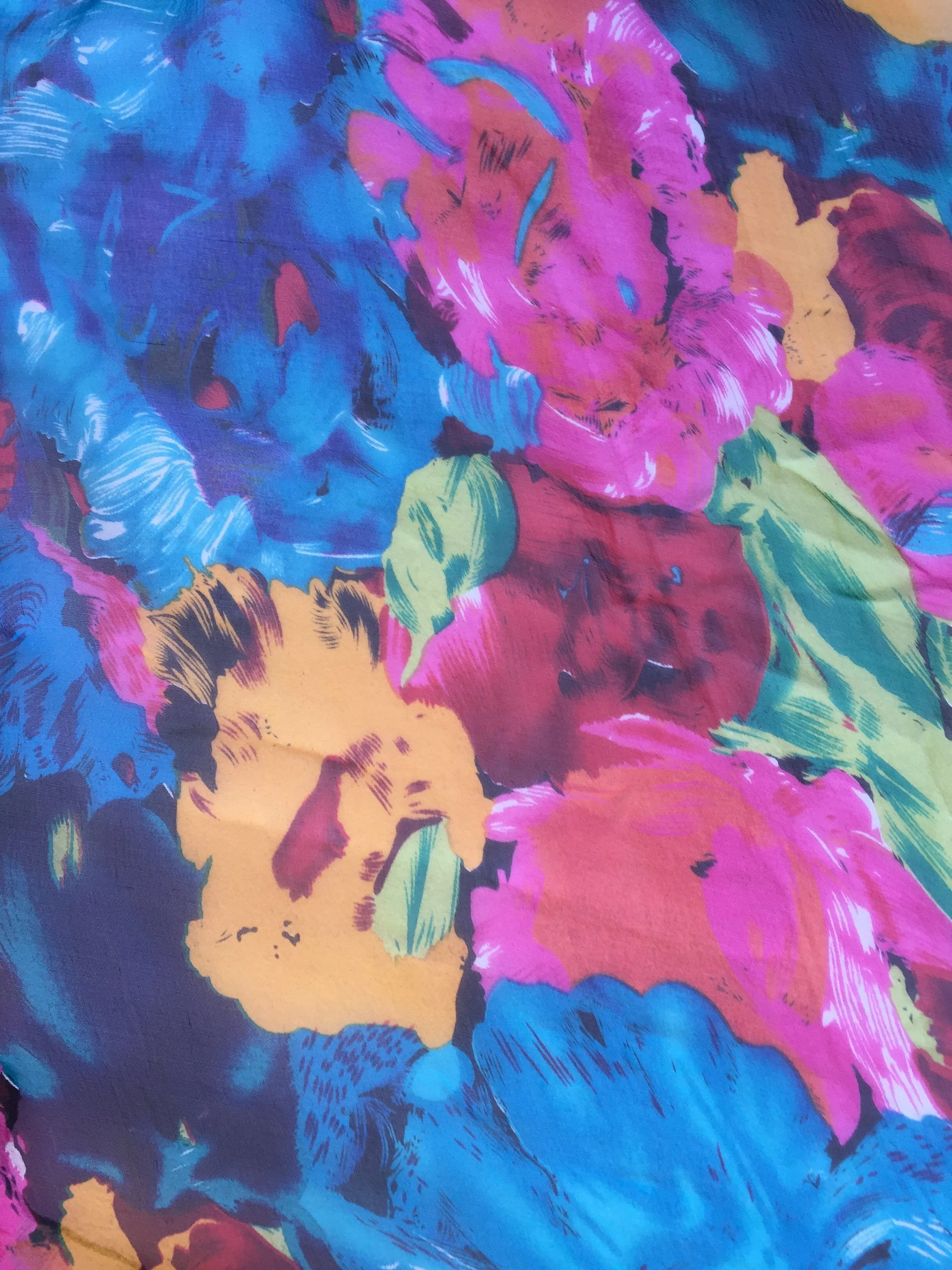 SLV-19 Brightly colored tropical floral print. In cool tones.