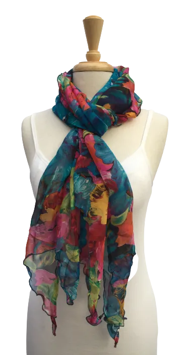 SLV-19 Brightly colored tropical floral print. In cool tones.