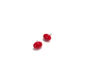 Small Cherry Red Oval Studs | Bright Red Minimalist Earrings