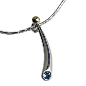 Small Curved Silver Wiggly Pendant with Blue Topaz & 18ct Gold Bead