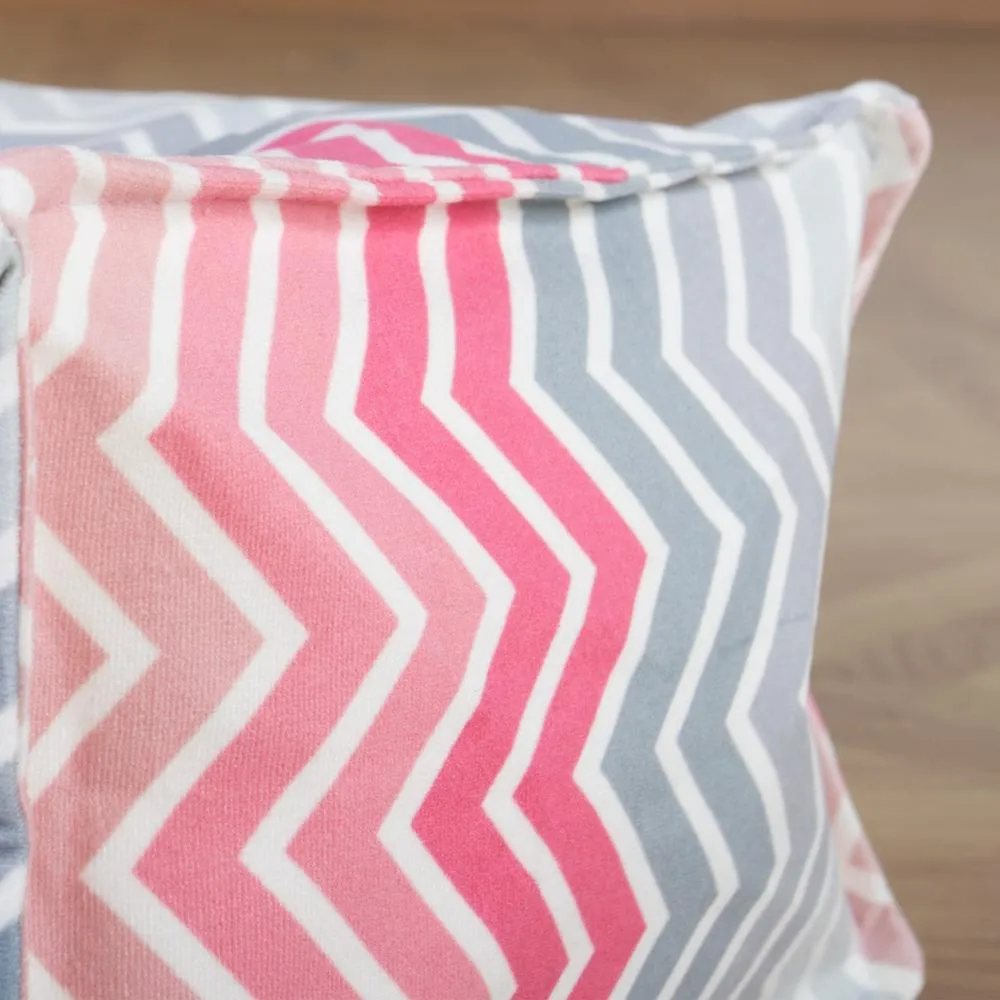 Small Footstool - Geo Print Chevron Pink