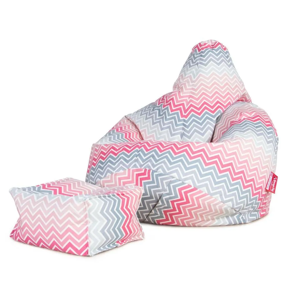 Small Footstool - Geo Print Chevron Pink